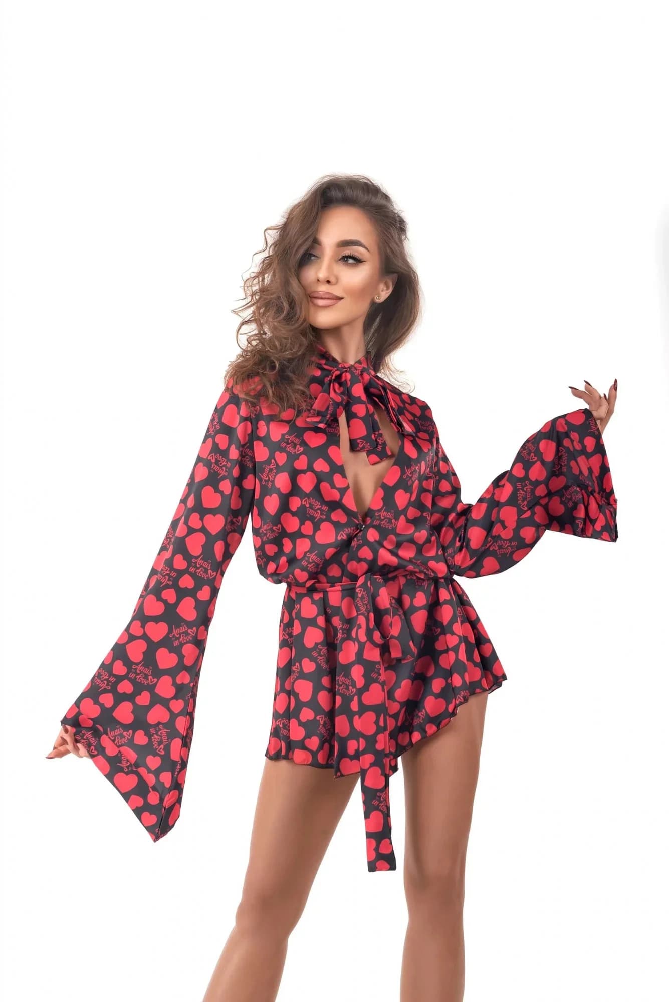 Svůdný župan Morgan Short Robe - Anais černá/červená
